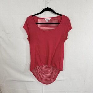 Decree Womens Coral High Low Top Sheer Striped Mesh Back Size L Large